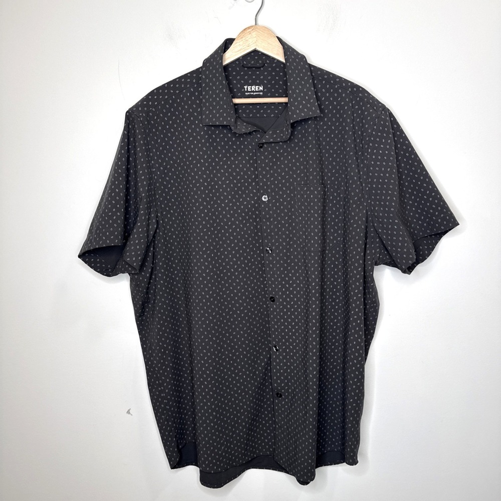 Teren Daily Driver Button Up Bamboo Shirt Men's 2XL AOP Short Sleeve Stretch XXL